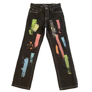 AKADEMIKS Boys 12 Dark Blue Denim Paint Splattered Streaked Straight Jeans - Picture 1 of 8
