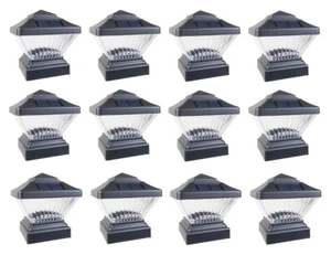 Set of 12 Black Color Square Solar Light Post Cap 4x4 PVC Fence Style 246BX12 - Picture 1 of 6