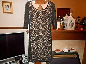 Size 12 maternity black lace beige lined evening dress by Evie