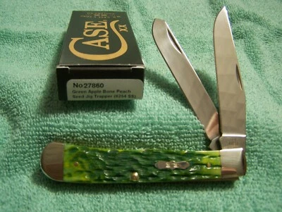 Case xx 6254 SS Trapper Peachseed Jigged Green Apple Bone 27860 Pocket Knife - Image 1 of 3