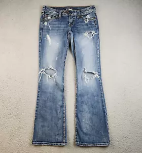 VTG Silver Jeans Womens 29 (30x31) Blue Y2K Low Rise Ripped Knee Hiphugger Flare - Picture 1 of 10
