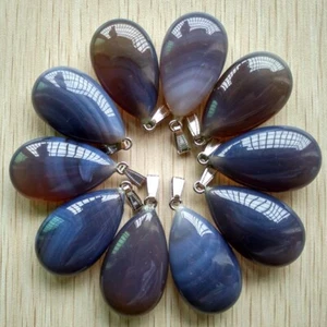 10pcs/lot Natural Stone Grey Agate Pendants 25x40mm Charms for Jewelry Making - Picture 1 of 6