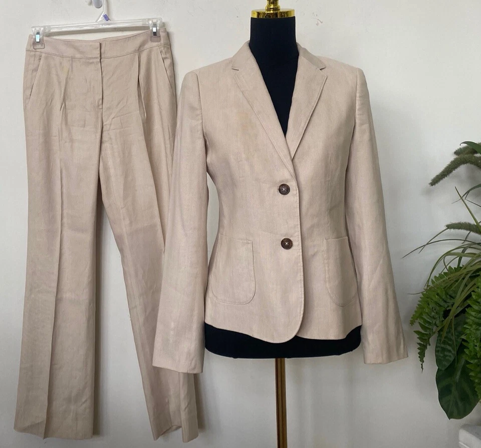 Brooks Brothers Women’s Beige Linen Blend 2 PC Pant Suit Size 2 EUC! Retail $348 - Image 1 of 4