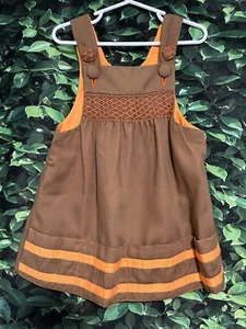 Vintage Girls Dress Brown Orange Handmade Sleeveless Pockets Size 3T - Picture 1 of 3