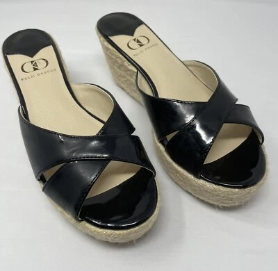 ¡NUEVO EN CAJA! Sandalias Kelsi Dagger Bianca charol negro alpargata cuña talla 9,5 M Foto 1 de 4