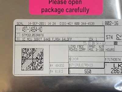 550x STMicroelectronics STM32L053R8T6 ARM Arm Cortex-M0+ MCU 64K - Image 1 of 4