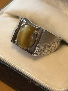 Men’s 10k White Gold Tigereye Ring Size 10.25 - Picture 1 of 6