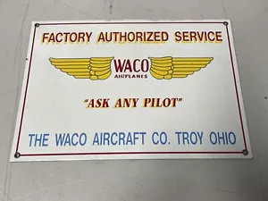 Waco Airplanes Factory Authorized Service Sign, Enamel on Steel “vintage Rare “ - Picture 1 of 5