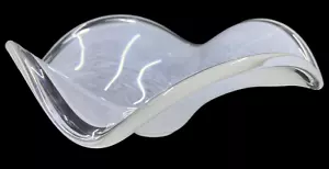 Art Glass Bowl Handblown White & Clear Swirls Wave Edge Thick Large 11" - Picture 1 of 7