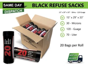 Extra Strong Black Heavy Duty Bin Liner Rolls - Rubbish Waste Refuse Sacks - Picture 1 of 2