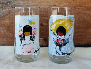 2 Vintage Libbey's 16 Unzen Trinkgläser mit DeGrazia Kunst Junge & Mädchen hält Blumen - Bild 1 von 13