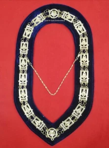 Freimaurer Raglia Past Master Metallkette Halsband auf blauem Samtrücken GOLD - Bild 1 von 1