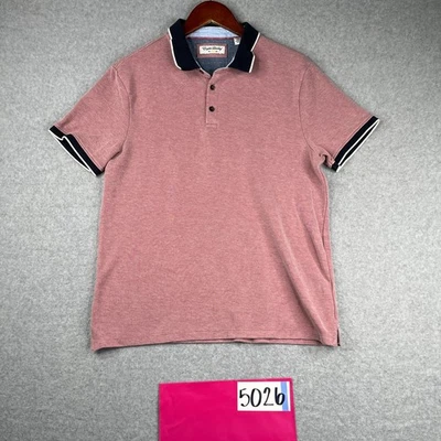 Camisa Polo Inglesa Lavandería Mediana Roja Piqué Borde Azul Marino Clásica Informal Para Hombres Foto 1 de 4