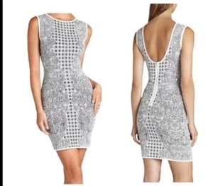 NWT BCBGMAXAZRIA Jazmyne Tribal Jacquard Dress Size Large Black White - Picture 1 of 10