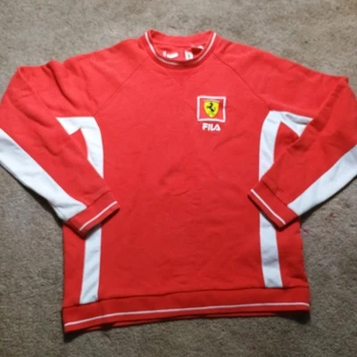 Fila Ferrari Formula One 圆领男式 M 码红色白色赛车套衫复古 — 第 1/4 张图片