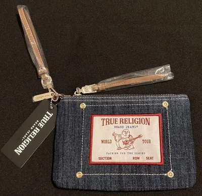 Bolso sin asas True Religion bordado con logotipo cartera tarjetero azul de mezclilla Foto 1 de 4