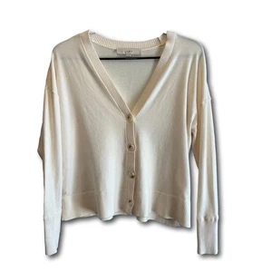 LOFT V-Neck Button Cropped Cardigan Soft Sweater Ivory Women’s Size Small - Picture 1 of 12