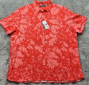 Perry Ellis Shirt Mens 2XL Aurora Red Linen Blend Short Sleeve Button Up Floral - Picture 1 of 16