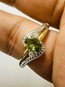 Anillo de plata 925 de oro de 10 quilates con peridoto natural piedra de nacimiento de agosto en plata de ley - Imagen 1 de 8