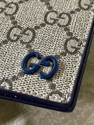 Gucci GG Supreme Canvas Card Case Wallet Blue Leather Interior 768249 - Image 1 of 4