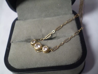 Pulseira feminina de ouro amarelo 14K com 3 elos de pedra tornozeleira 1,5 gramas - Imagem 1 de 3