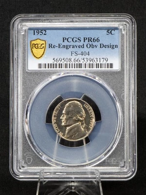 FRESHLY GRADED 1952 5c Jefferson PROOF FS-404 Re-Engraved OBV Design PCGS PR66 - Image 1 of 3