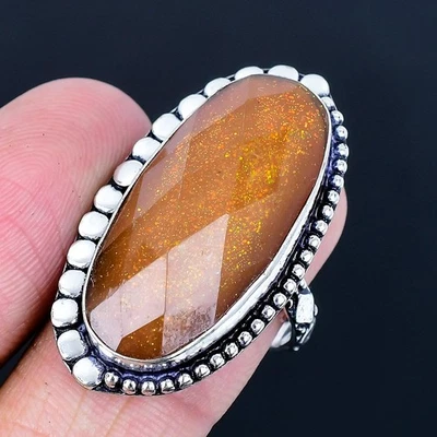 Оранжевый тройной опал 925 серебро покрытием ручной работы кольцо США размер 8 - Изображение 1 из 3