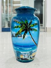 Beach Blue Cremation Urn for Human Ashes - Adult Funeral Urn Handcrafted