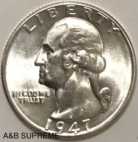 1947 D Washington Quarter Gem Bu Uncirculated 90% Silver Cover