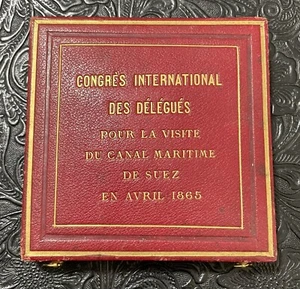 FRANCE EGYPT 1865 BRONZE MEDAL. SUEZ CANAL INTERNATIONAL CONGRESS. 60MM W ORIG📦 - Picture 1 of 4