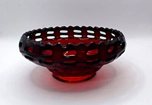 Fenton Glass 2 Row Open Edge Ruby Amberina Basket Weave Bowl. 6" dia. X 2.5" h. - Picture 1 of 15