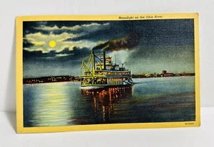 Moonlight on the Ohio River Vintage Postcard 1949 Postmark 2 Cent Stamp Note - Picture 1 of 6