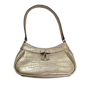 Vintage Liz Claiborne Metallic Gold Leather Baguette Bag Y2k Mini Bag - Picture 1 of 5
