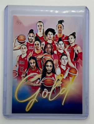 Tarjeta de baloncesto femenino de EE. UU. edición limitada firmada por artista de los Juegos Olímpicos de 2024 7/10 Foto 1 de 2