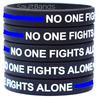SAYITBANDS Thin BLUE Line No One Fights Alone Wristbands Silicone Police Bracelet Lot