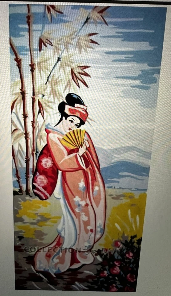 Printed needlepoint Tapestry  Canvas Only 30 X 60 Cm Geisha With A Fan Rto - Image 1 of 1