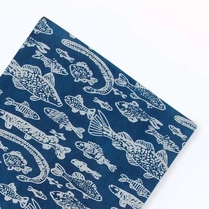 Cotton Indigo Blue Fish Hand Block Print Fabric Dressmaking Fabric By The Yard - Picture 1 of 9
