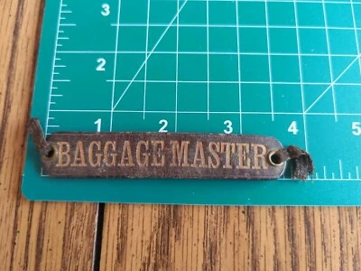 RARE Vintage Black Leather BAGGAGE MASTER Luggage ID Tag  - Image 1 of 2