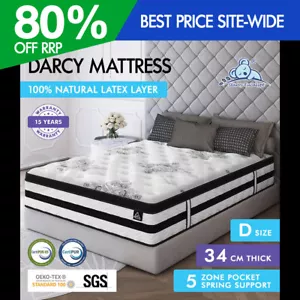 STARRY EUCALYPT Mattress Pocket Spring Double Size Latex Euro Top 34cm 5 zone - Picture 1 of 12
