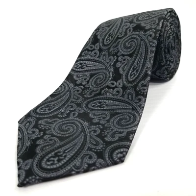 Corbata tejida Platinum Designs de lujo negra gris patrón cachemira 62" x 3,25" Foto 1 de 4