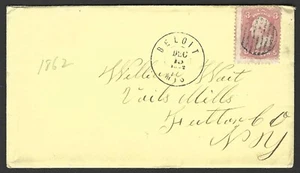 US 1862 CIVIL WAR PERIOD COVER FROM BELOIT WISCONSIN TO NEW YORK LETTER ENCLOSED - Picture 1 of 3