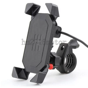 Handlebar Mirror Base Motorcycle Cell Phone Holder Mount USB Charger Accessories - Picture 1 of 9