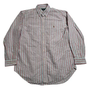 Vintage 90s Ralph Lauren Shirt Mens 16 Pink Striped Flesh Pony Button Down Prep - Picture 1 of 6