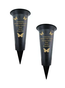 Set of 2 Mum & Dad Grave Vase Memorial Flower Holder Pot Spike Crem Graveside - Picture 1 of 1