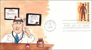 Scott 1469 8 Cents Osteopathic Medicine Melissa Fox Hand Painted FDC Unique? - Picture 1 of 2