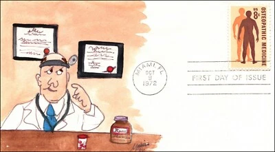 Scott 1469 8 Cents Osteopathic Medicine Melissa Fox Hand Painted FDC Unique? - Image 1 of 2