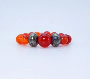 Cynthia Lynn "CINNABAR" Red Carnelian and Pyrite Beaded Stretch Ring - Picture 1 of 1