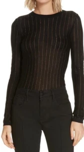 Top/camicetta Frame nera a righe in misto lana lavorato a maglia metallica taglia S~elegante - Foto 1 di 12