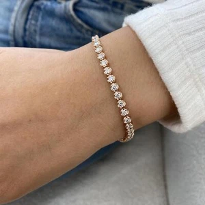 Round Lab-Created Diamond Tennis Bracelet 14K Rose Gold Prong Set 3.23ct F/VS - Picture 1 of 8