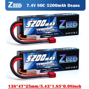 2x Zeee 7.4V 5200mAh 2S LiPo Akku T Stecker 80C für RC Auto RC UAV Flugzeug LKW - Bild 1 von 8